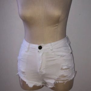 White, jean high waist shorts